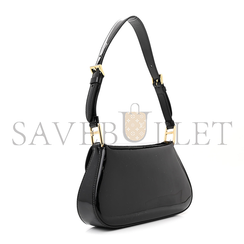 PRADA VERNICE TRIANGLE LOGO FLAP ADJUSTABLE STRAP SHOULDER BAG BLACK 1BD355 (24*11*4cm)